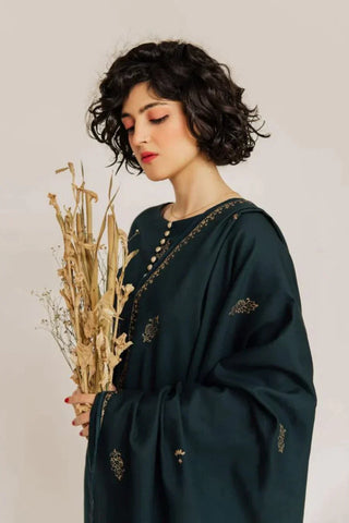 Aisling- Winter 3PC Dhannak Embroidered Suit with Dhanak Embroidered Shawll-
