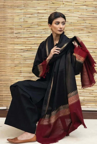 3 Piece - Unstitched Dhanak Stuff Full Embroidered Suit With Printed Wool Shawl.