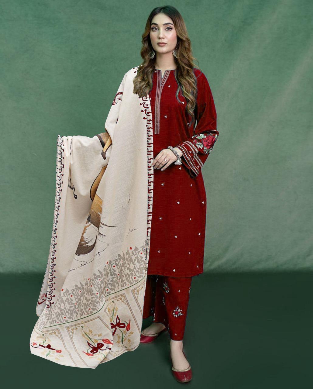 URGE -  – Luxury Embroidered 3-Piece in DHANAK UNSTICED